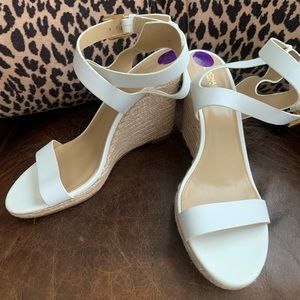Michael Kors white strap leather espadrille wedge